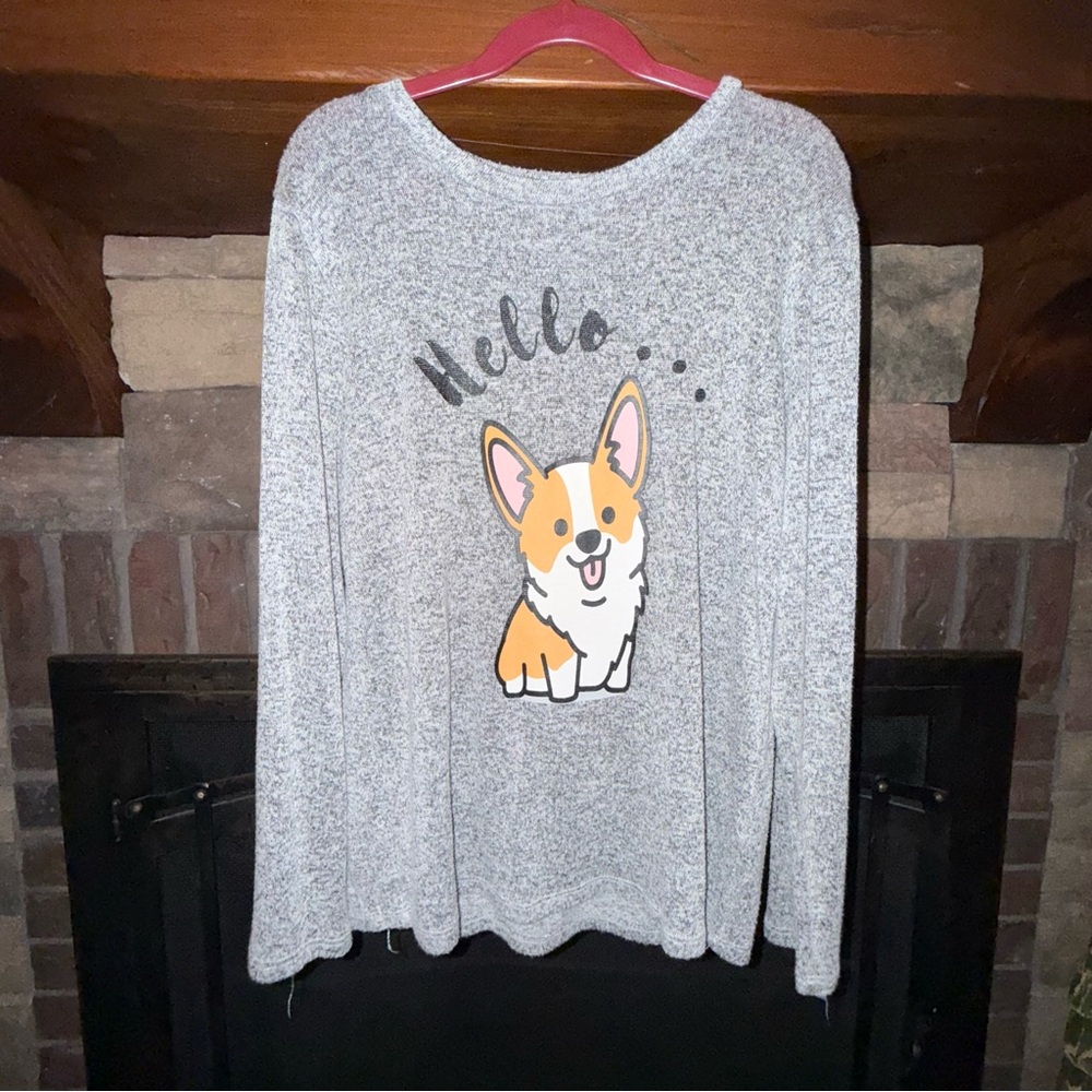 Gray Sweater with Corgi Design
